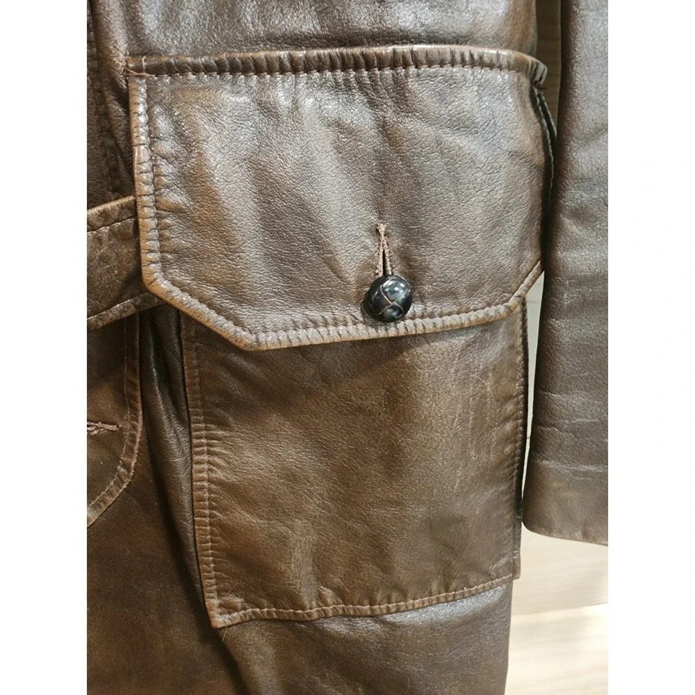 Vintage 1940s German Leather Trench Coat Mens L Brown Horsehide WW2 Officers
